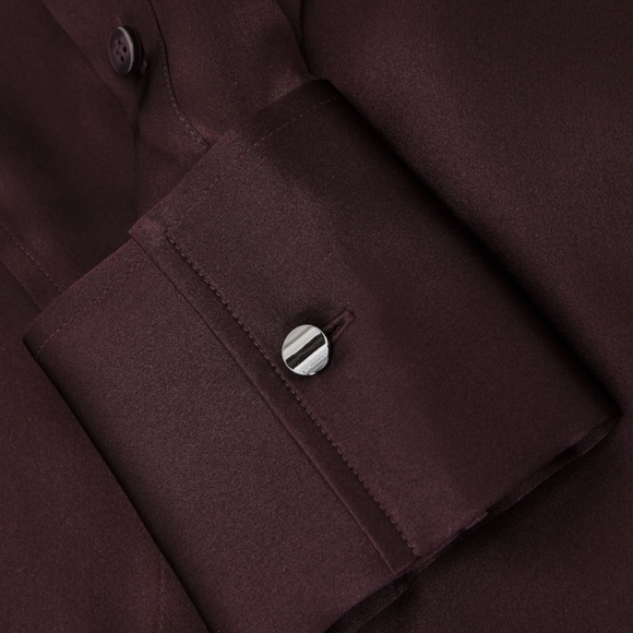 Big Sale! Reiss Silk Satin Concealed-Placket Shirt in Burgundy - Picture 6 of 9